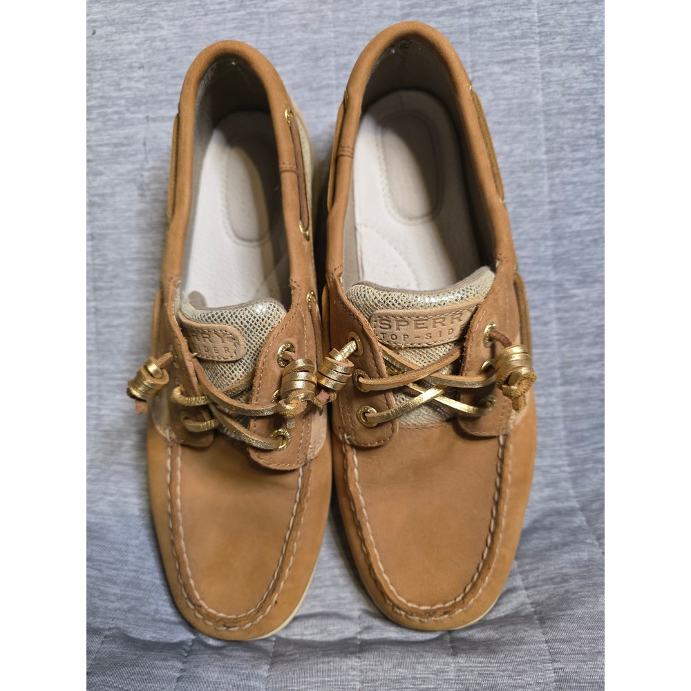 1459 Sperry Top-Sider Angelfish Tan Gold Metallic Leather Boat STS93561 8.5M